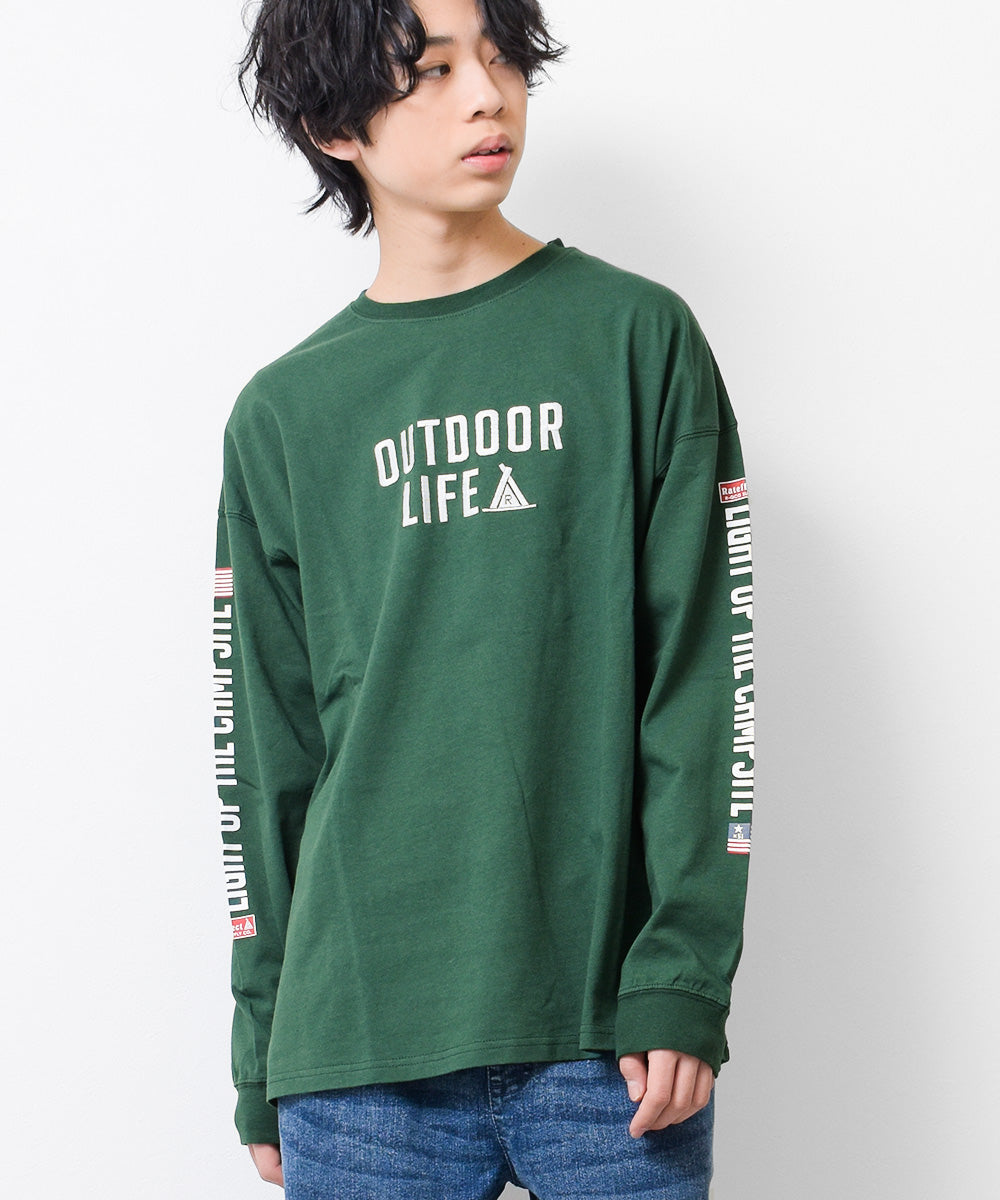 ラット エフェクト RAT EFFECT RATOUTDOORLIFEロングTシャツ,ダークグリーン