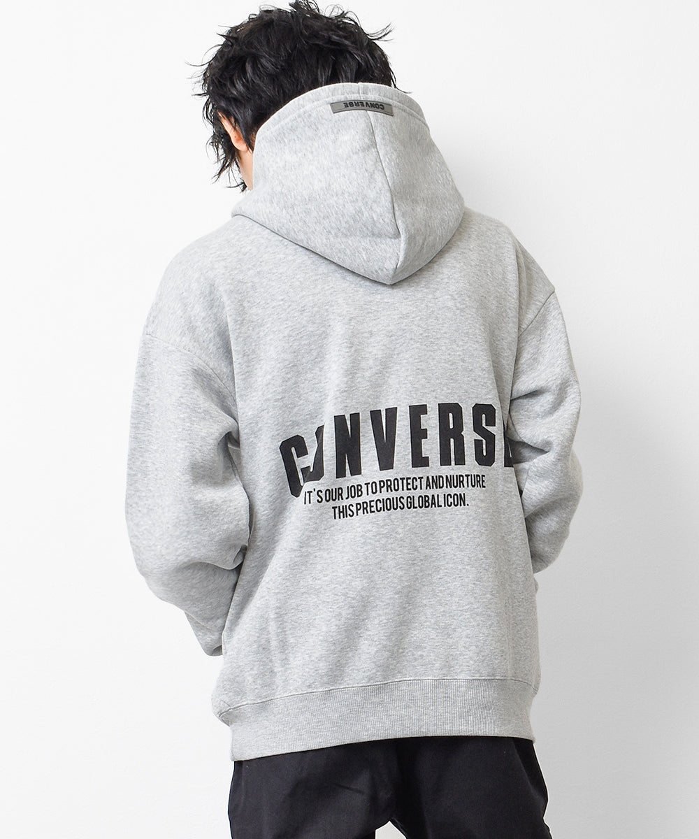 ラット エフェクト RAT EFFECT CONVERSE 別注裏起毛バックプリントフーディー,杢グレー
