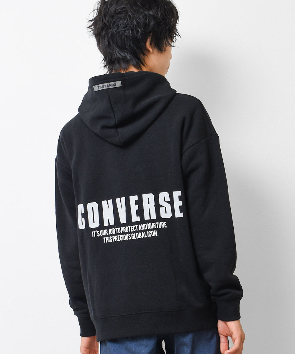ラット エフェクト RAT EFFECT CONVERSE 別注裏起毛バックプリントフーディー,ブラック