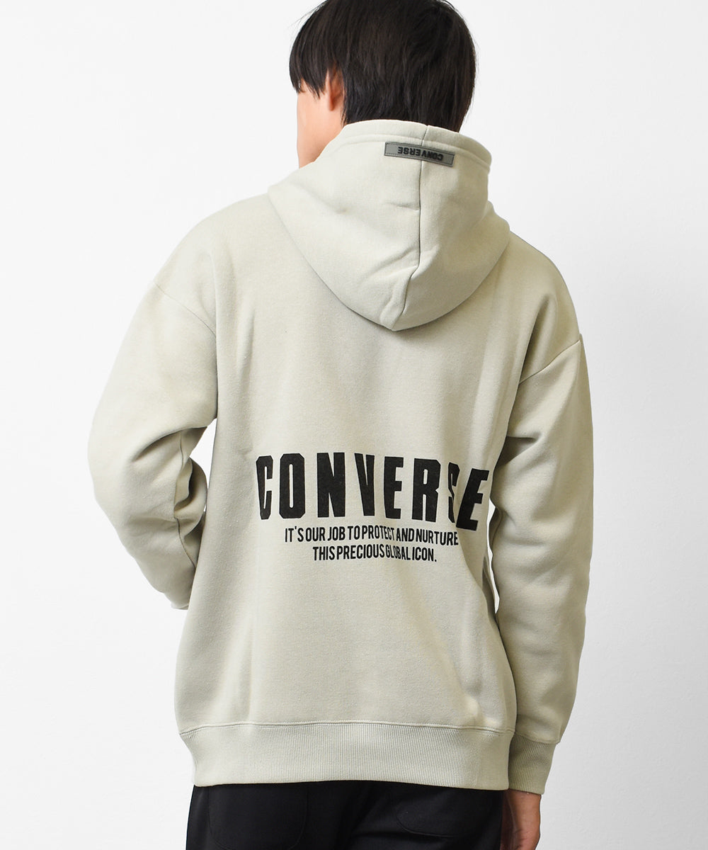 ラット エフェクト RAT EFFECT CONVERSE 別注裏起毛バックプリントフーディー,グレイッシュベージュ
