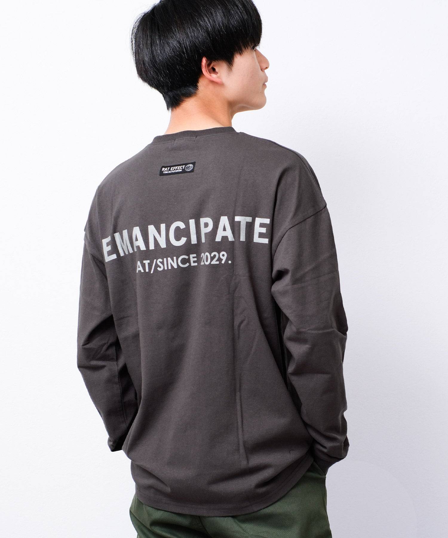 ラット エフェクト RAT EFFECT EMANCIPATE リフレクター ロングTシャツ,チャコールグレー