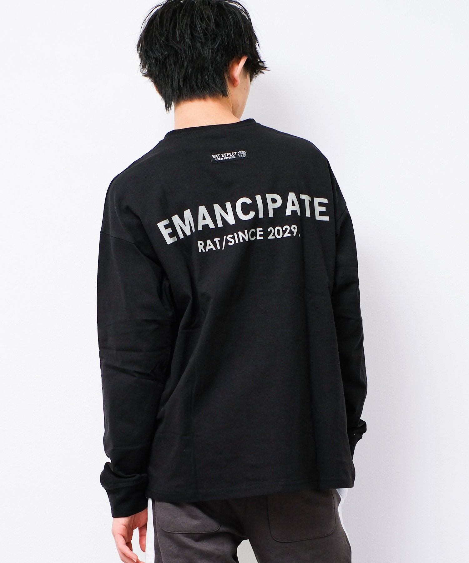 ラット エフェクト RAT EFFECT EMANCIPATE リフレクター ロングTシャツ,ブラック