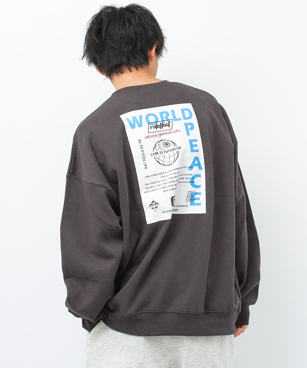 ラット エフェクト RAT EFFECT 裏起毛WORLD PEACEスーパービッグトレーナー,チャコールグレー