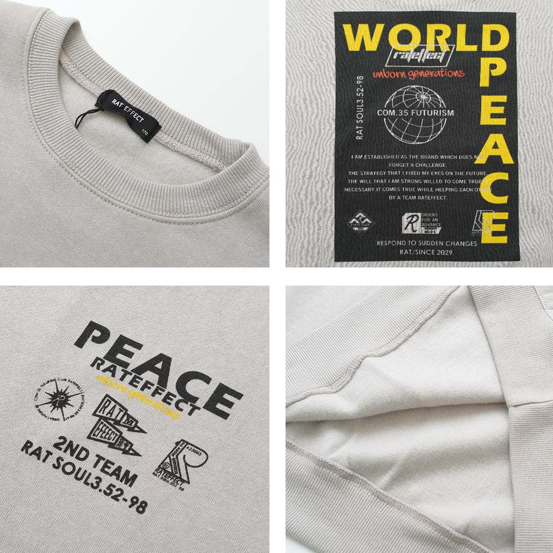 ラット エフェクト RAT EFFECT 裏起毛WORLD PEACEスーパービッグトレーナー