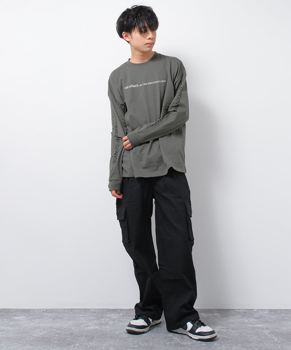 ラット エフェクト RAT EFFECT 袖ロゴプリントロングTシャツ （カーキ） カーキ