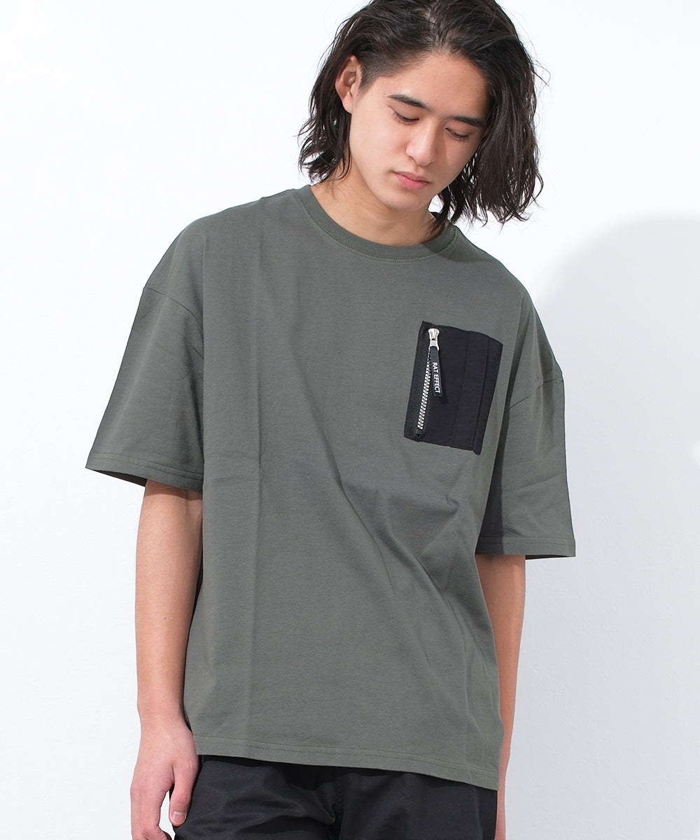 ラット エフェクト RAT EFFECT ポケット付バックプリントTシャツ （カーキ） カーキ