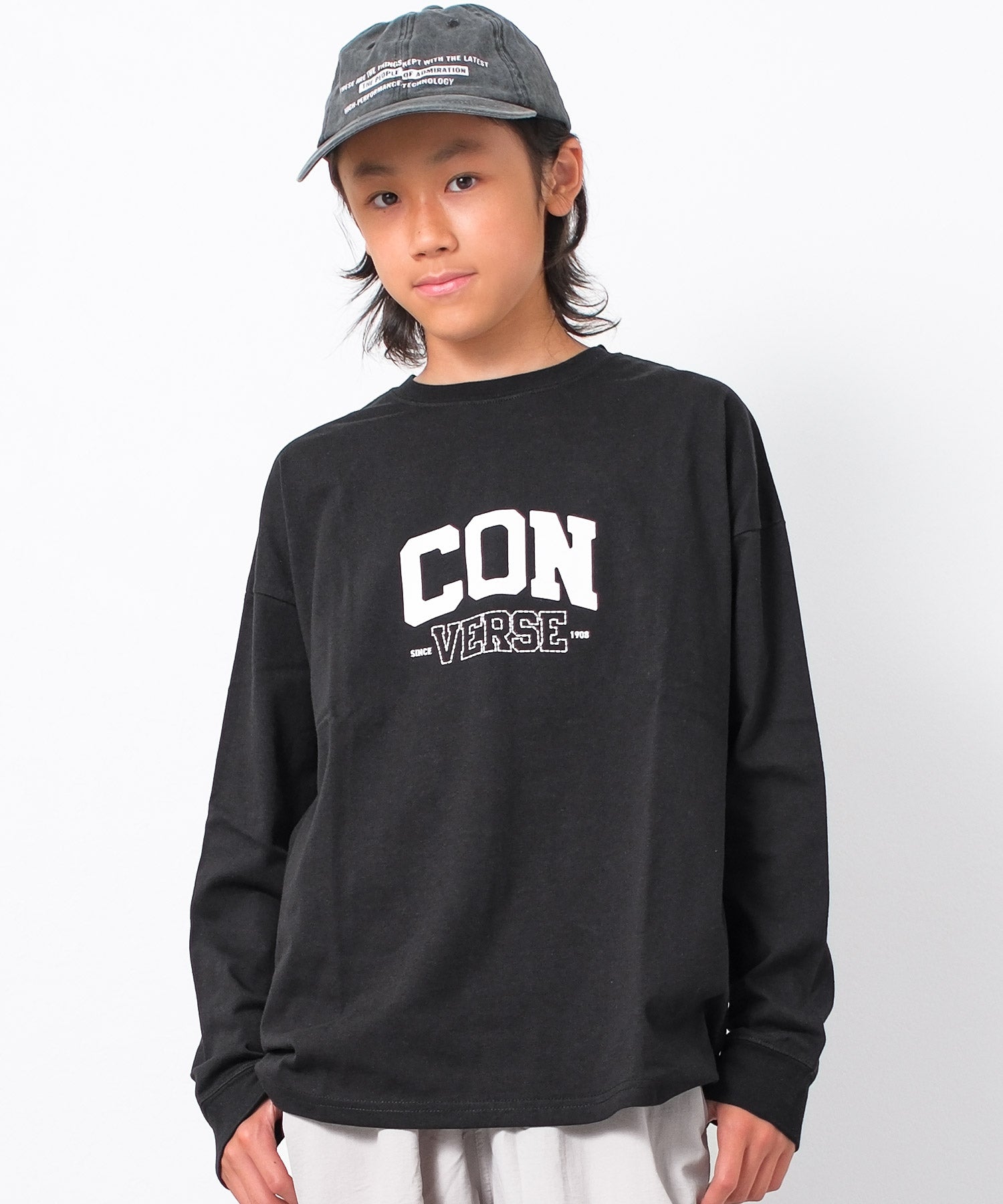 ラット エフェクト RAT EFFECT CONVERSE 別注スニーカーロゴプリントロングTシャツ （ブラック） ブラック