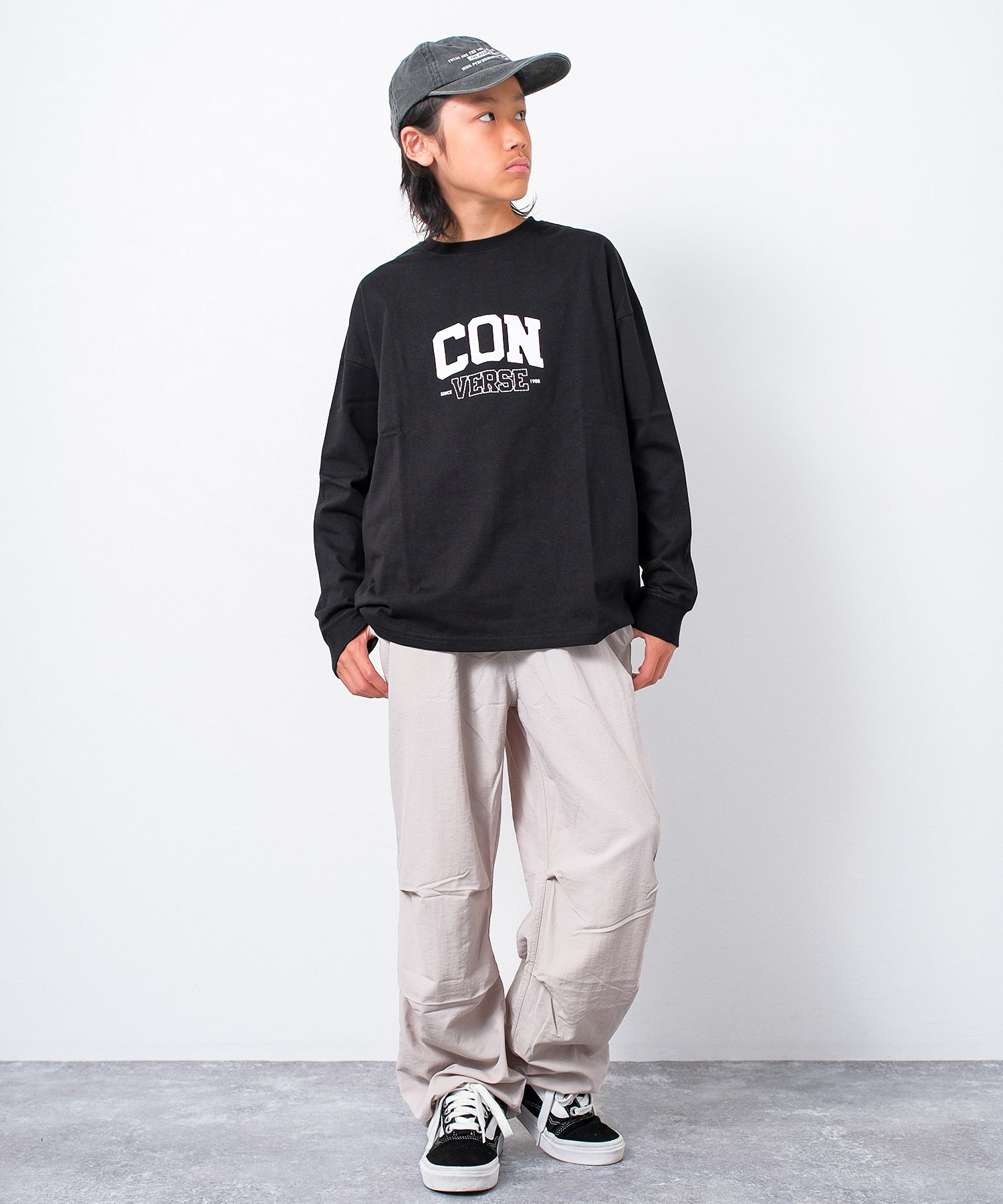 ラット エフェクト RAT EFFECT CONVERSE 別注スニーカーロゴプリントロングTシャツ （ブラック） ブラック