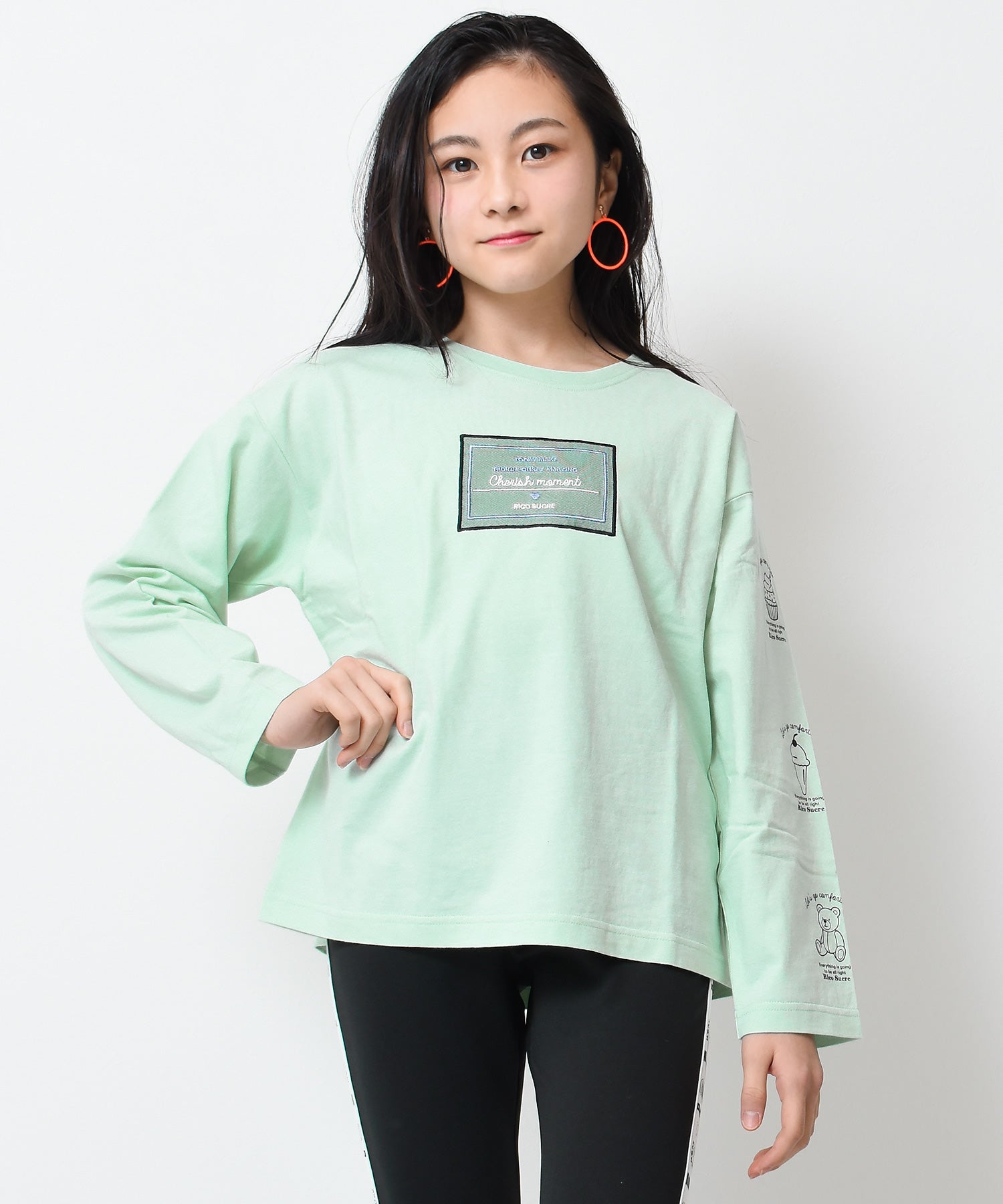 リコ シュクレ RiCO SUCRE チュールボックスアップリケロングTシャツ,ミント