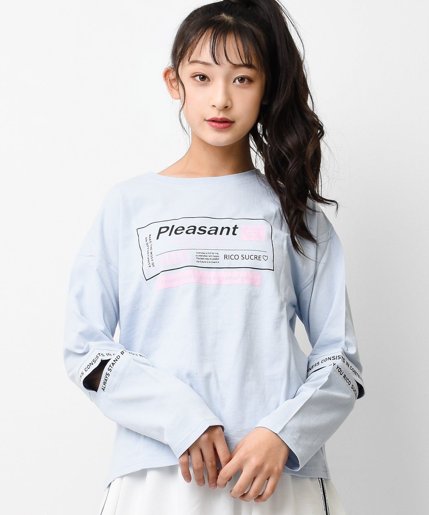 リコ シュクレ RiCO SUCRE 袖スリットロングTシャツ,サックス
