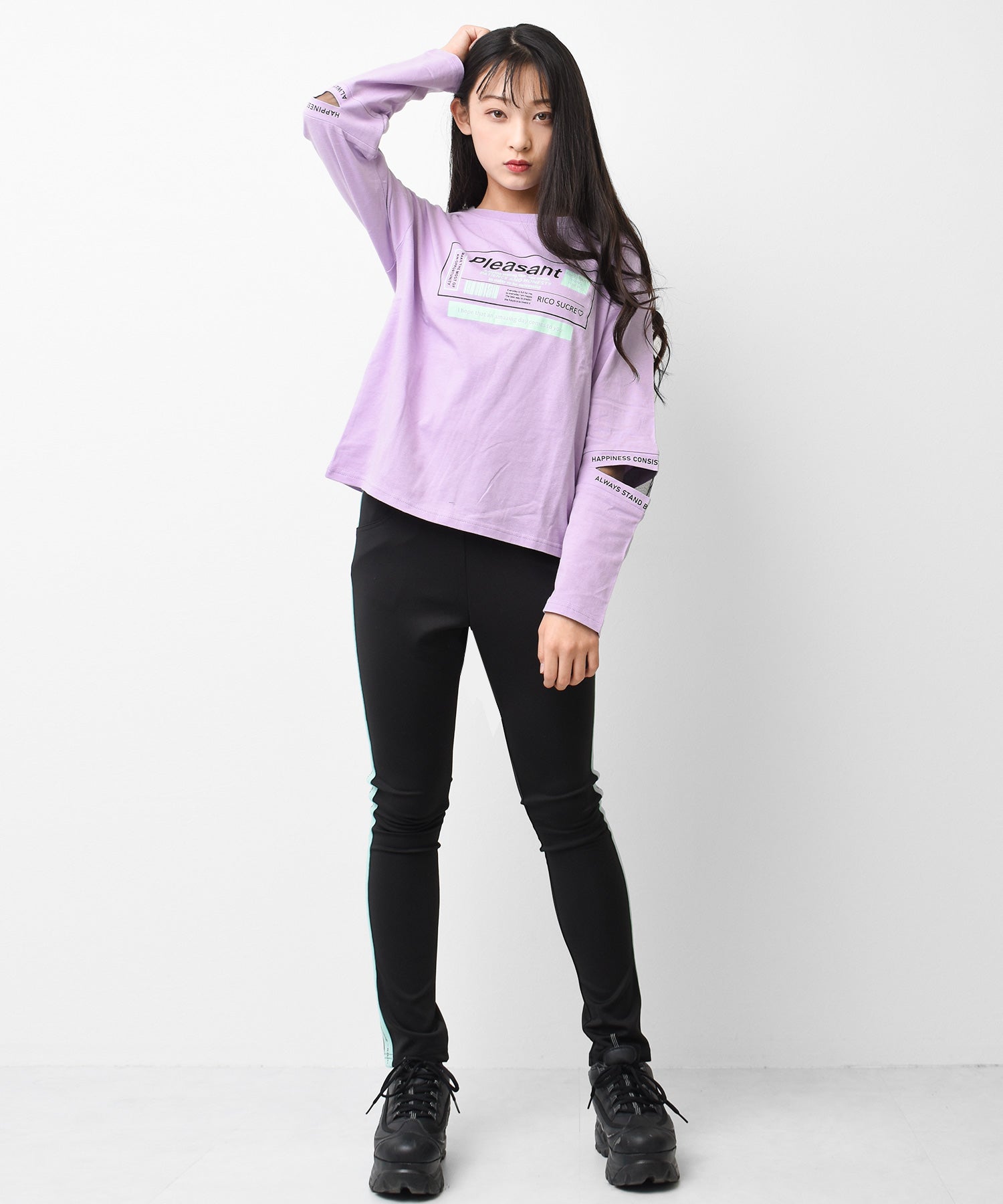 リコ シュクレ RiCO SUCRE 袖スリットロングTシャツ