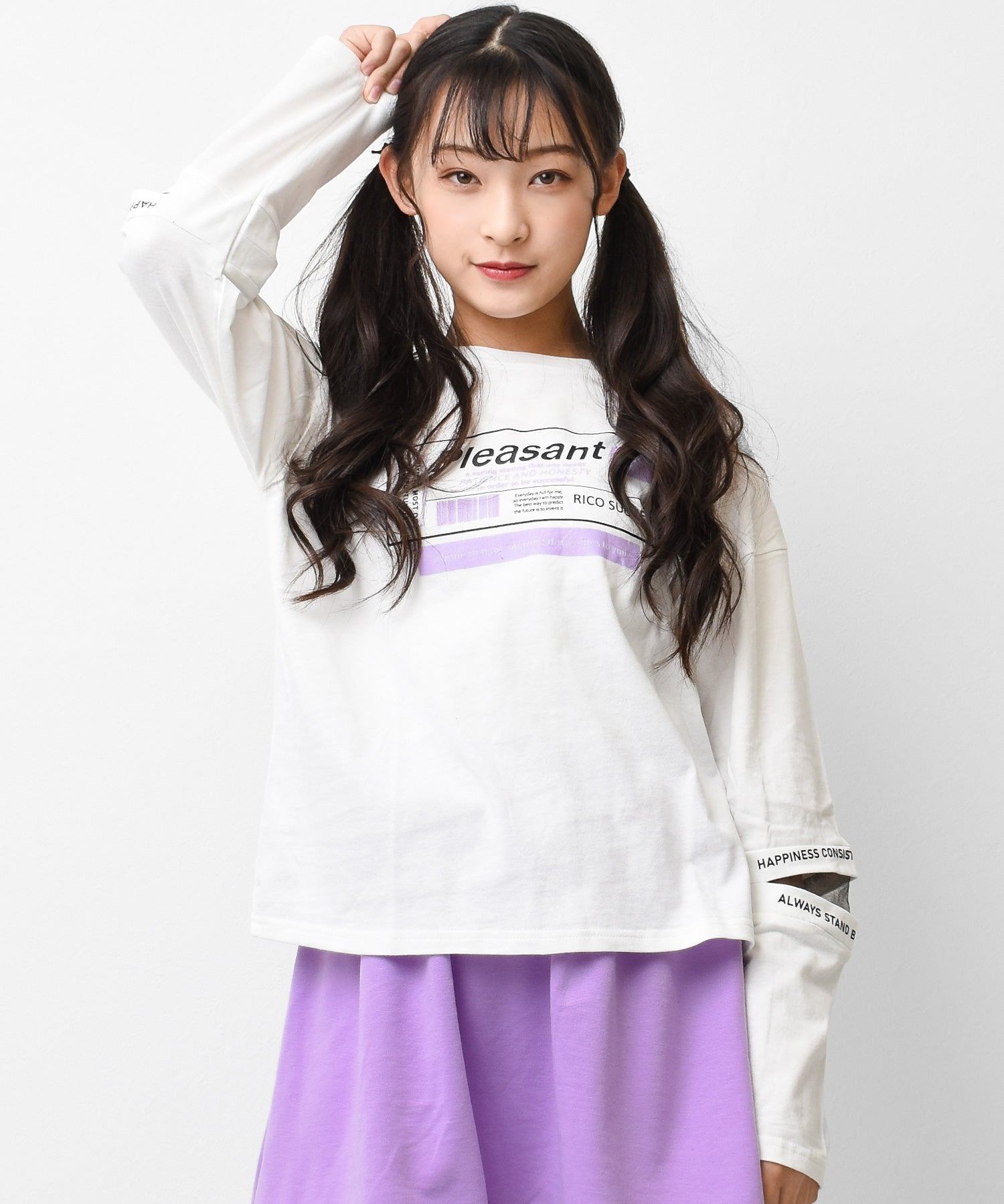 リコ シュクレ RiCO SUCRE 袖スリットロングTシャツ,オフホワイト