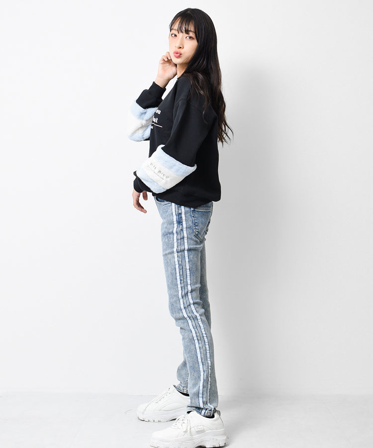 リコ シュクレ RiCO SUCRE 裏起毛袖ファー切り替えトレーナー