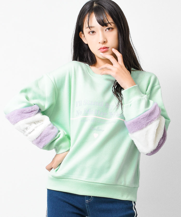 リコ シュクレ RiCO SUCRE 裏起毛袖ファー切り替えトレーナー （ミント） ミント