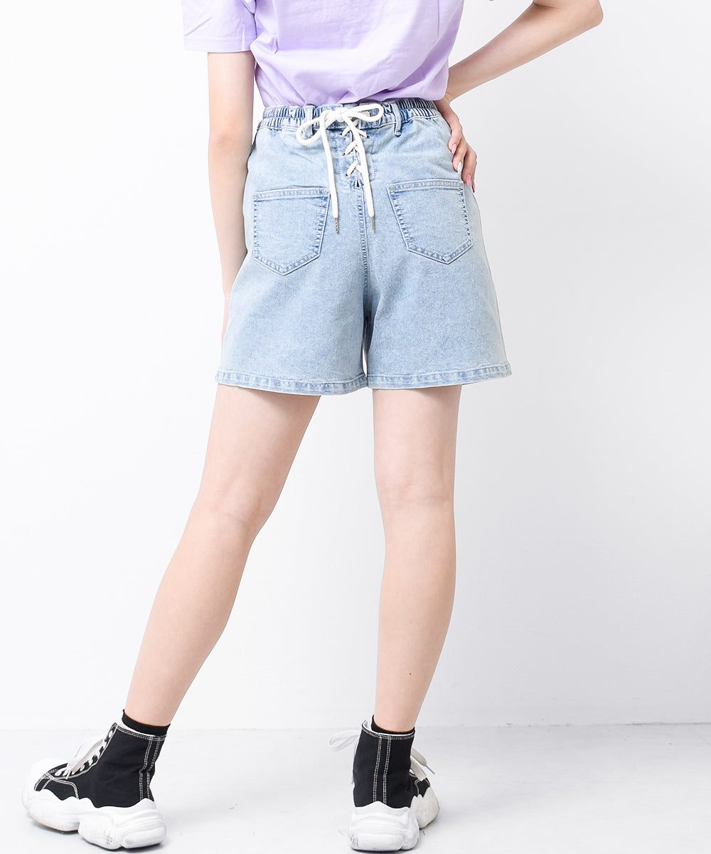 リコ シュクレ RiCO SUCRE バックレースアップデニムショートパンツ