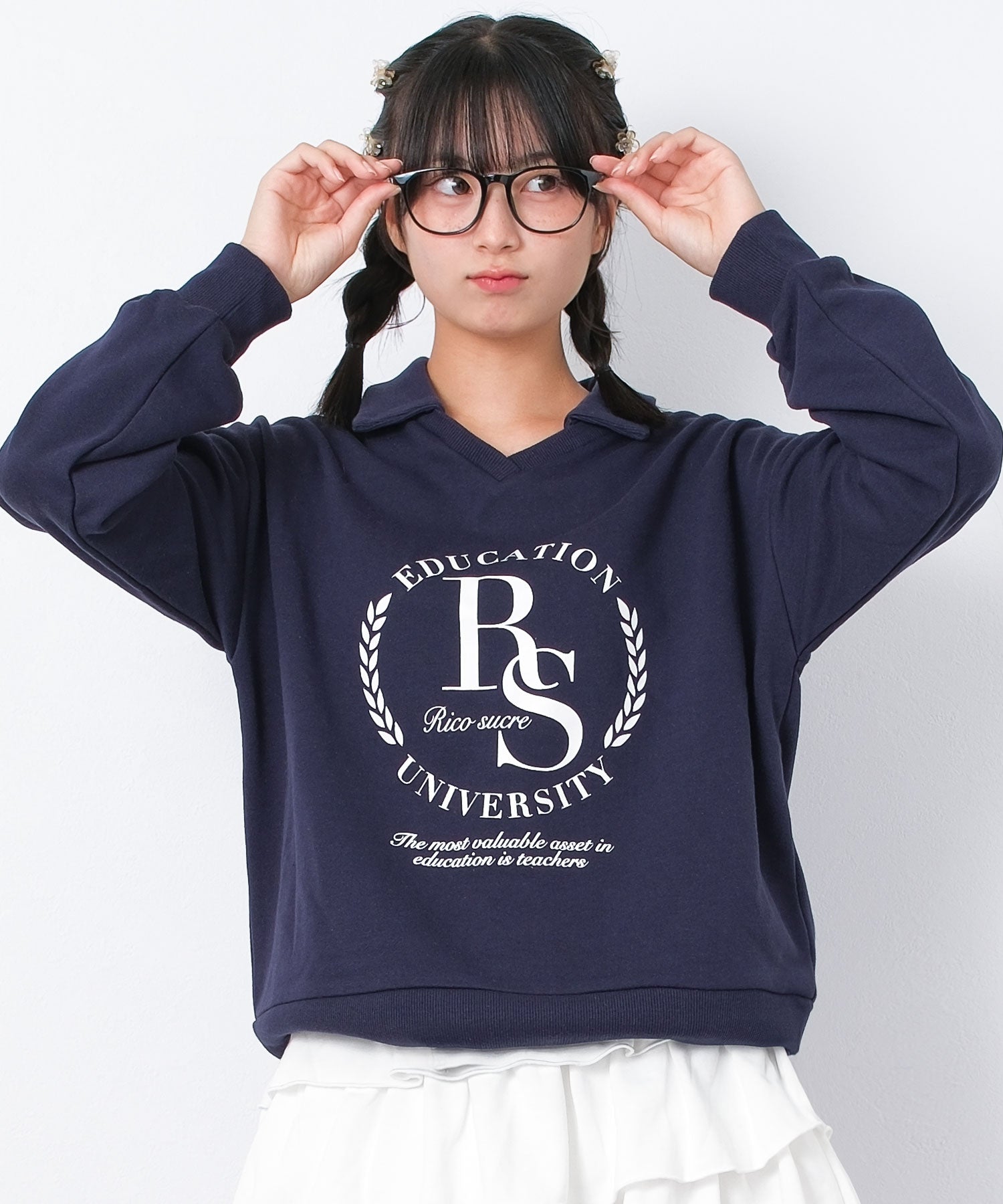 リコ シュクレ RiCO SUCRE 襟付きプルオーバー （ネイビー） ネイビー