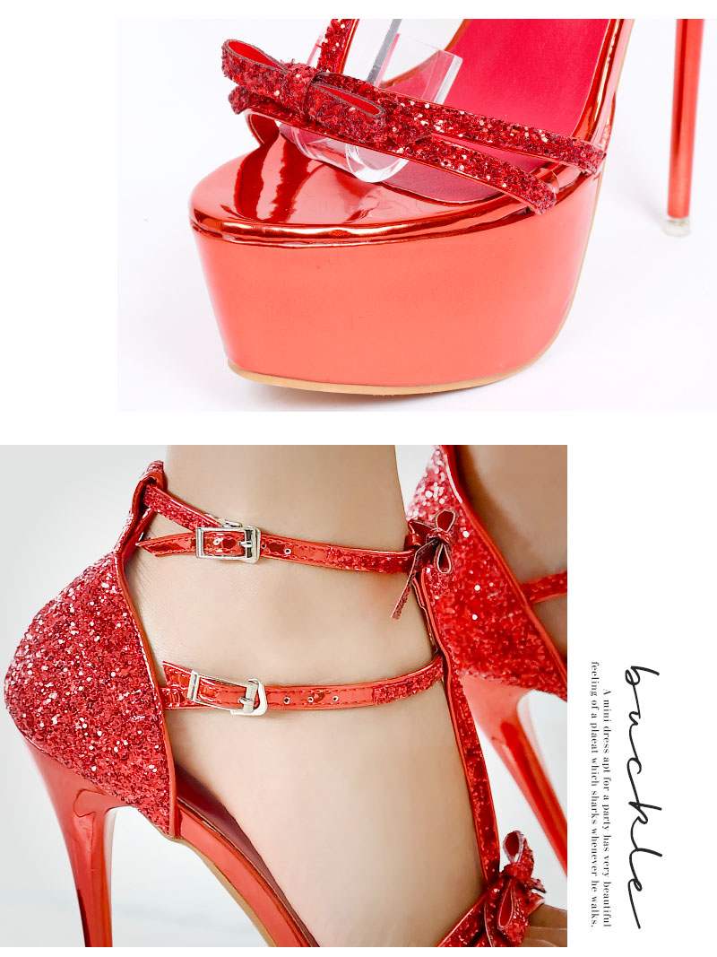 Ryuyu Red Sequin Sandals Sparkling Heel