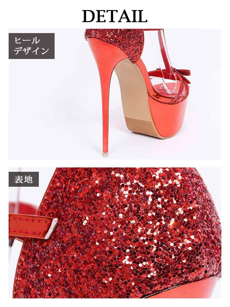 Ryuyu Red Sequin Sandals Sparkling Heel