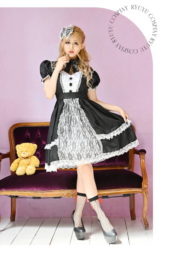 リューユ Rew-You コスプレ ゴシック メイド メイド服 コスチューム 黒 ロリータ ドール ゴスロリ 姫系 かわいい Ryuyu