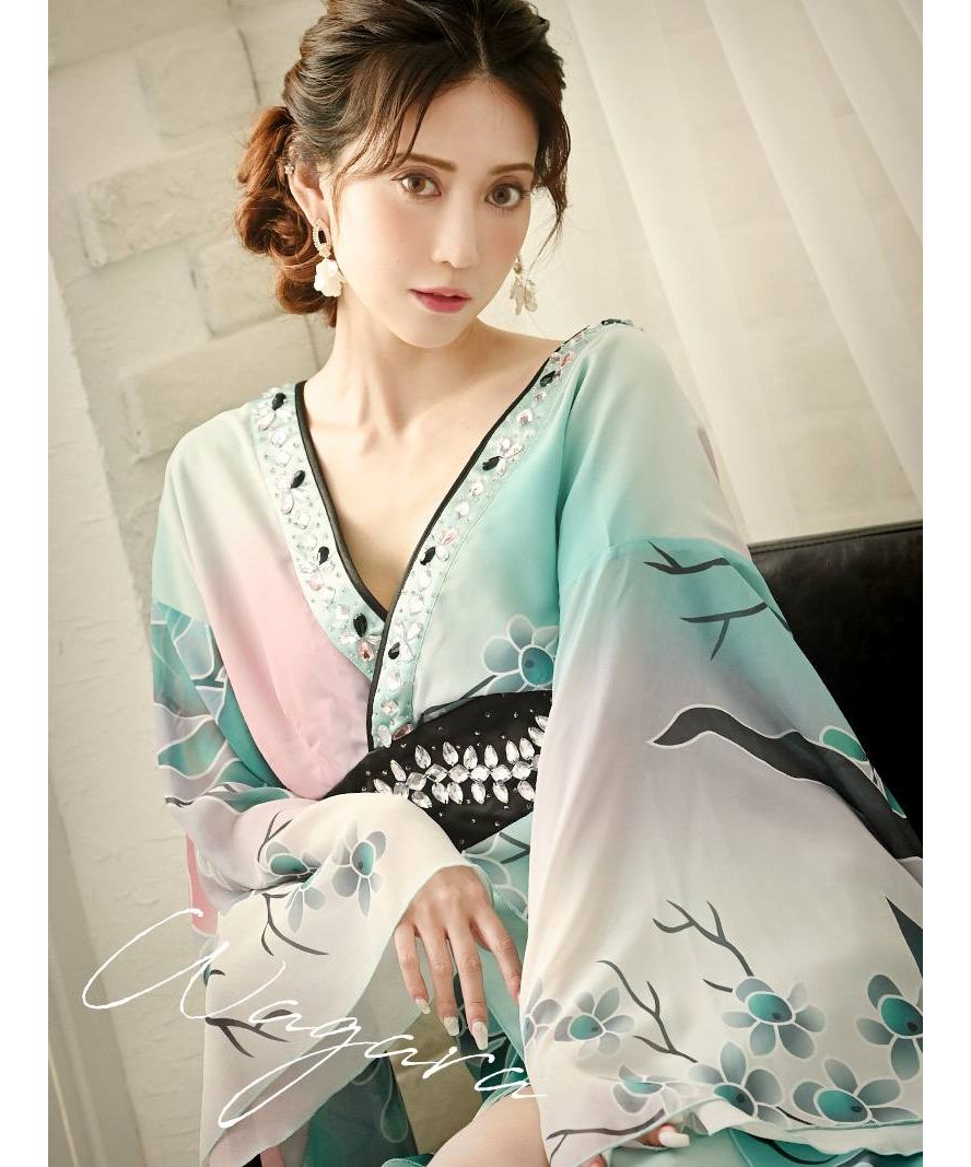 Cabaret Dress, Japanese Pattern, Long Dress, Kimono Dress, Cabaret Club, Green, Oiran Dress, Halloween, Luxurious, Sexy, Costume, Floral, Flowing