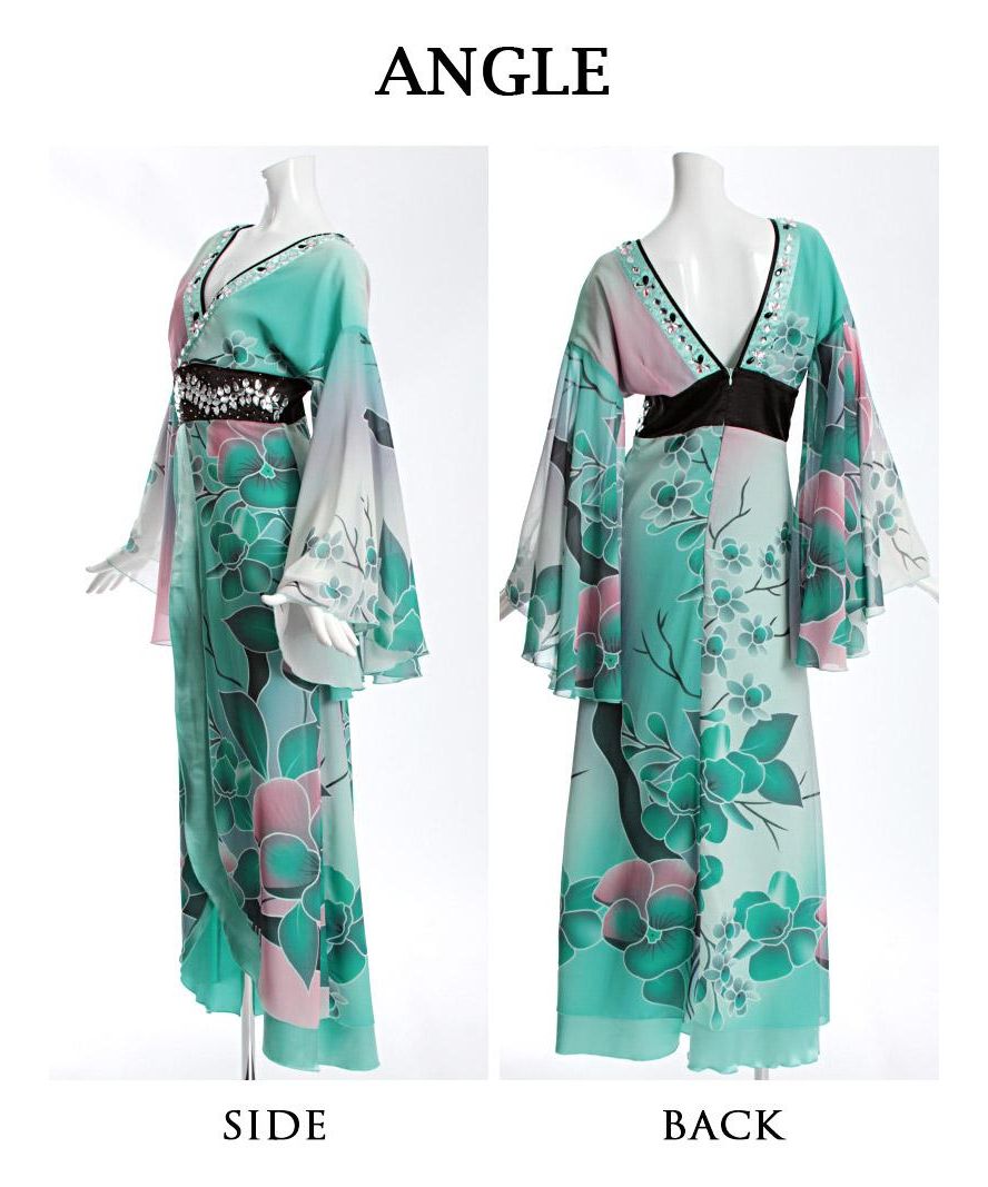 Cabaret Dress, Japanese Pattern, Long Dress, Kimono Dress, Cabaret Club, Green, Oiran Dress, Halloween, Luxurious, Sexy, Costume, Floral, Flowing