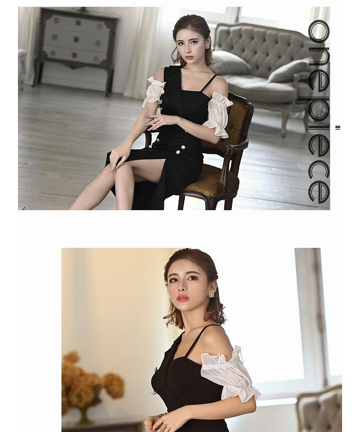 リューユ Rew-You DaysPiece アシンメトリー オープンショルダー キャバドレス レトロ レイヤード風