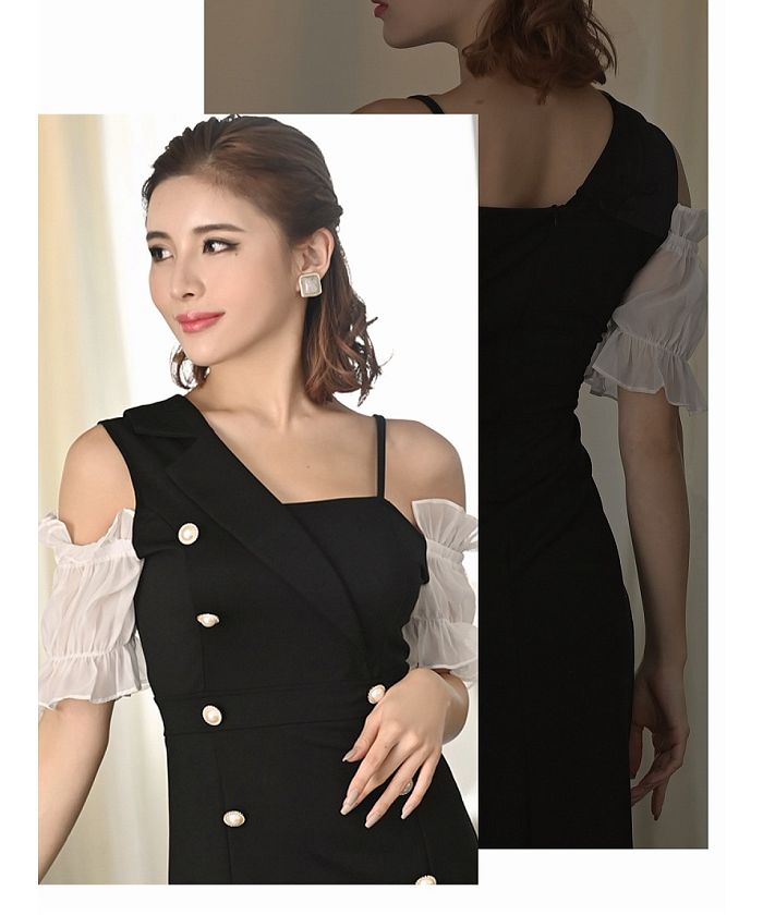 リューユ Rew-You DaysPiece アシンメトリー オープンショルダー キャバドレス レトロ レイヤード風