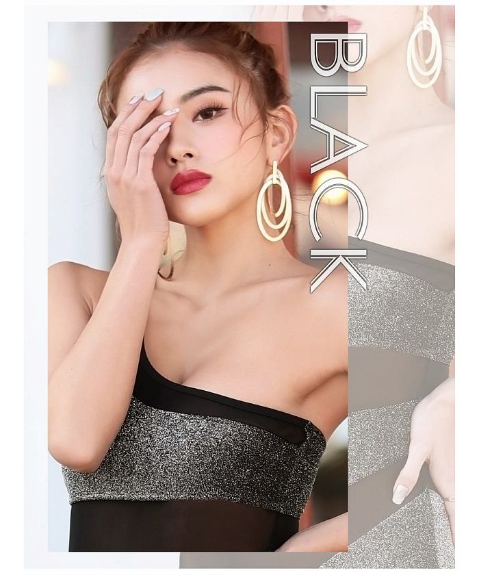 Rew-You One-Shoulder Glitter Swimsuit Mesh Sparkling 【Non-Returnable Item】