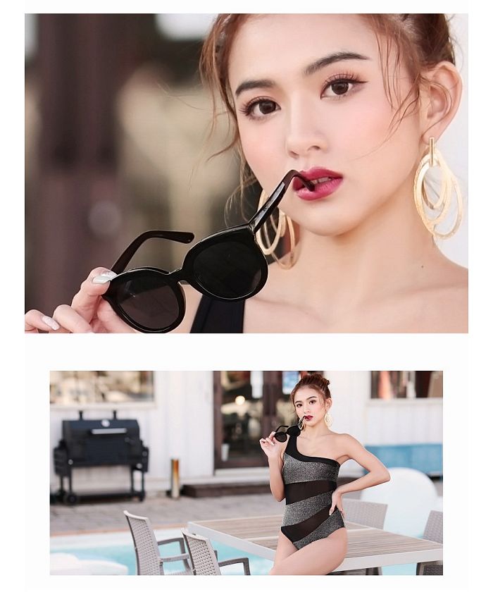 Rew-You One-Shoulder Glitter Swimsuit Mesh Sparkling 【Non-Returnable Item】