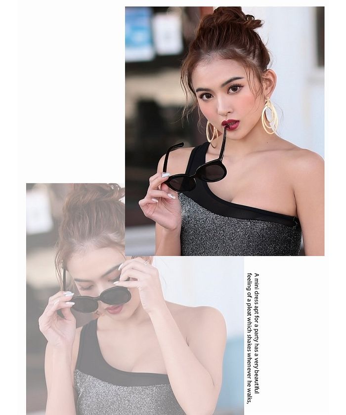 Rew-You One-Shoulder Glitter Swimsuit Mesh Sparkling 【Non-Returnable Item】