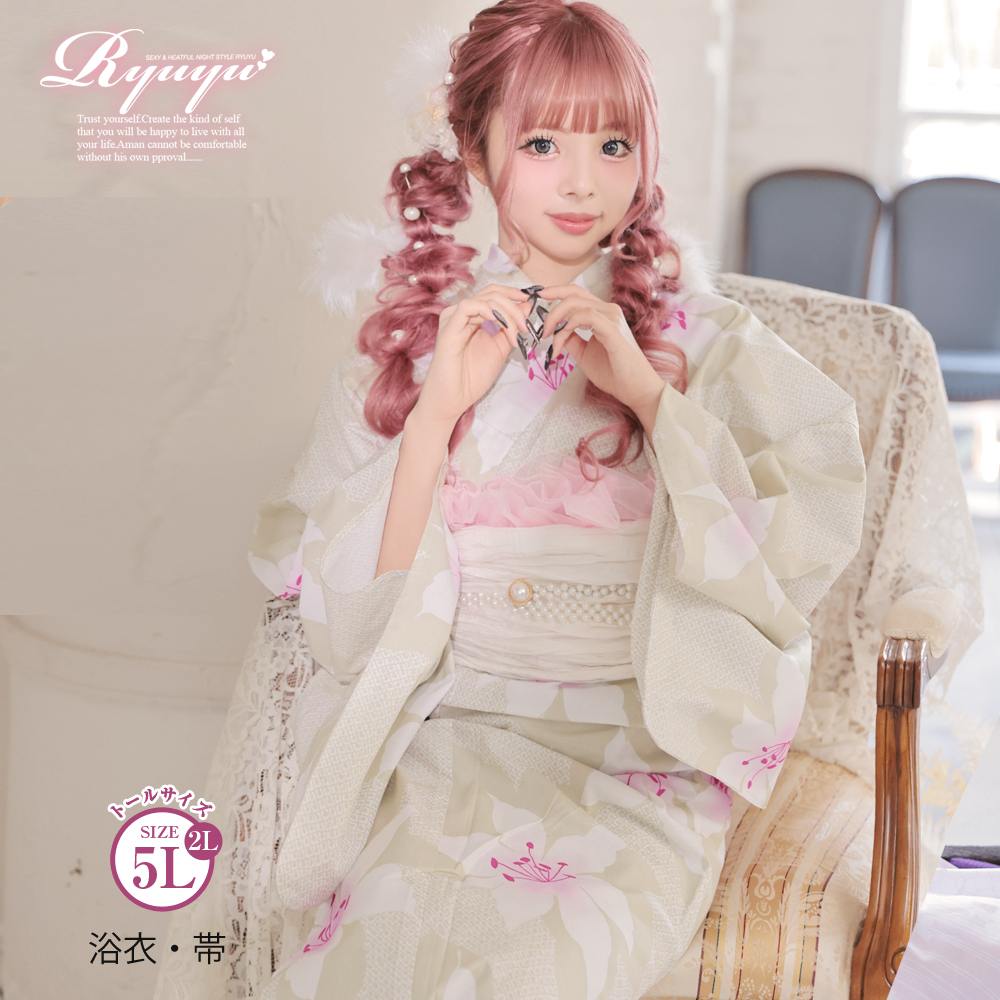 Ryuyu Rew-You Yukata Dusty Color Tall Size Plus Size Tall Height 5L Flower Peony Gal Cabaret Girl Yukata Beauty Ryuyu
