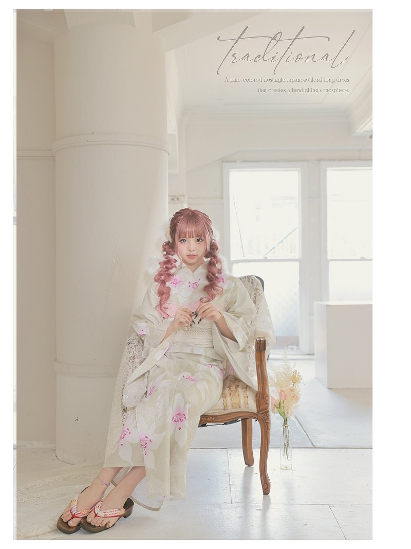 Ryuyu Rew-You Yukata Dusty Color Tall Size Plus Size Tall Height 5L Flower Peony Gal Cabaret Girl Yukata Beauty Ryuyu