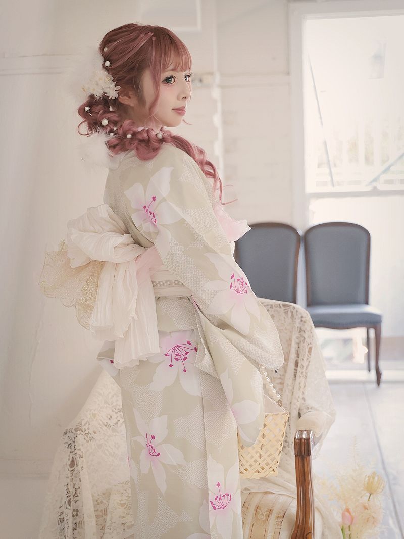 Ryuyu Rew-You Yukata Dusty Color Tall Size Plus Size Tall Height 5L Flower Peony Gal Cabaret Girl Yukata Beauty Ryuyu