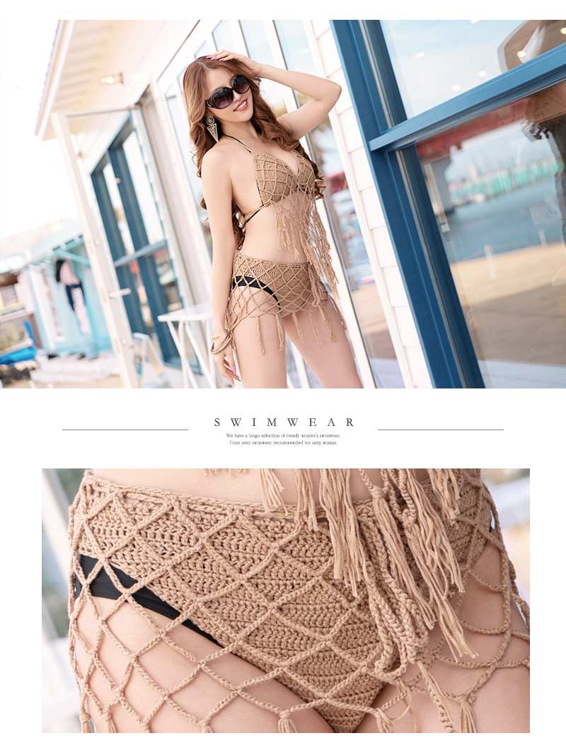 Ryuyu Rew-You Swimwear Overseas Celebrity Import Swimwear Net Knit Triangle Bikini Halter Neck Body Concealing Bohemian Ryuyu [Non-returnable item]