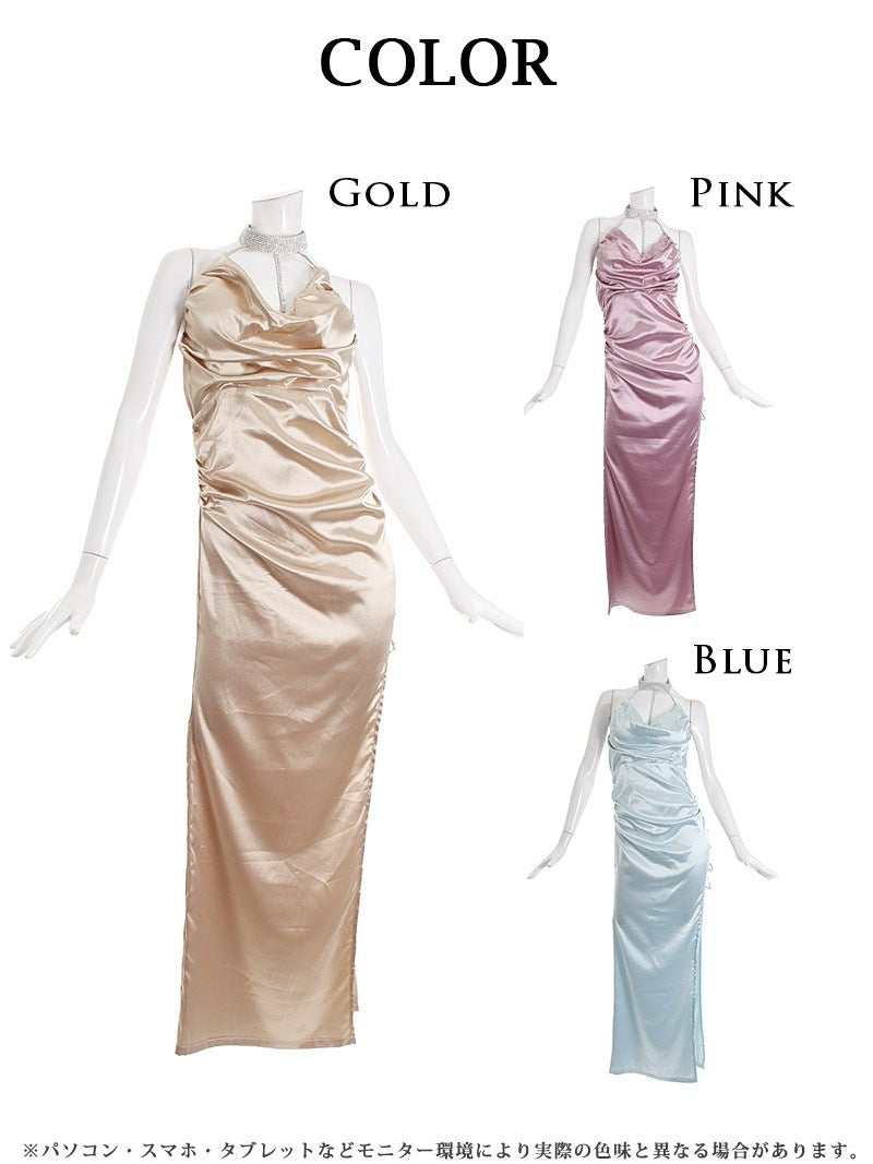 Ryu-Yu Rew-You Cabaret Dress Long Size L Long Length Tight Skin-Revealing Adult Halter Neck Satin Elegant Gorgeous Presentation Belsia