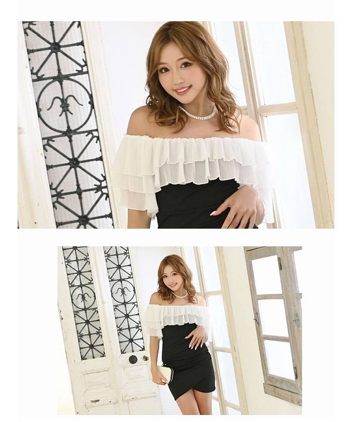 Rew-You RyuyuChick Off-Shoulder Korean Cabaret Dress Frill Gather