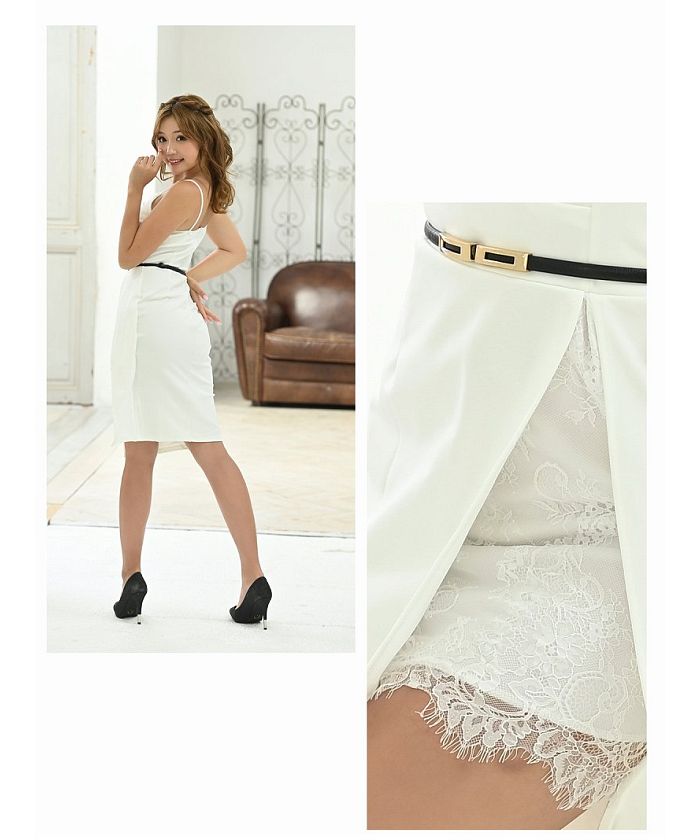 Ryuyu Rew-You RyuyuChick Knee-Length One-Color Cabaret Dress Deep Slit Lace