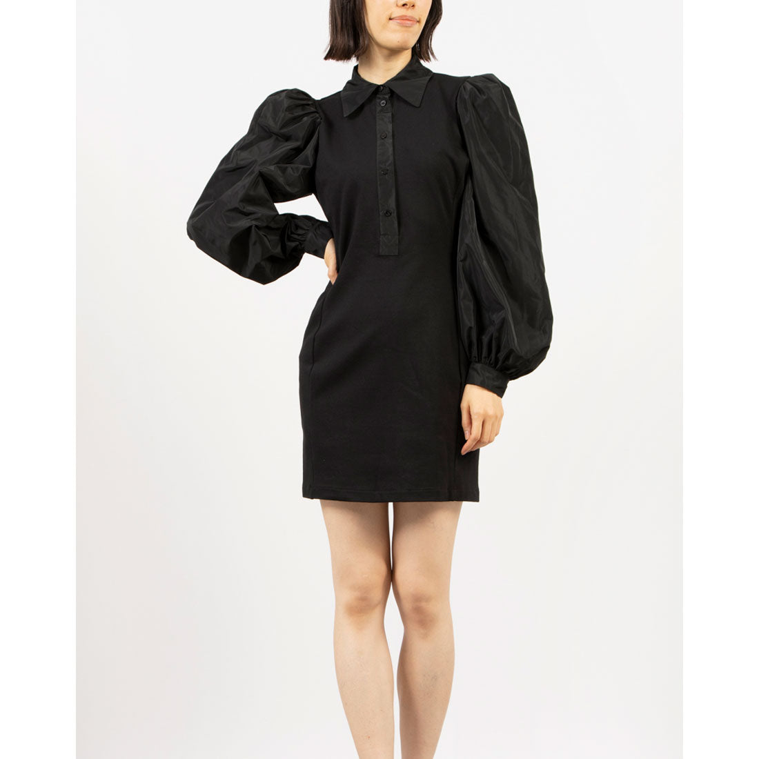 シルビアン ヒーチ SILVIAN HEACH パフスリーブシャツワンピース,BLACK