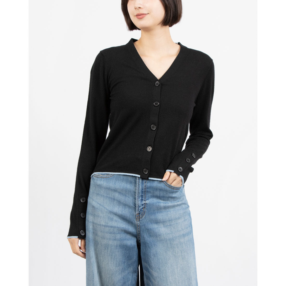 シルビアン ヒーチ SILVIAN HEACH 配色Vネックカーディガン,BLACK