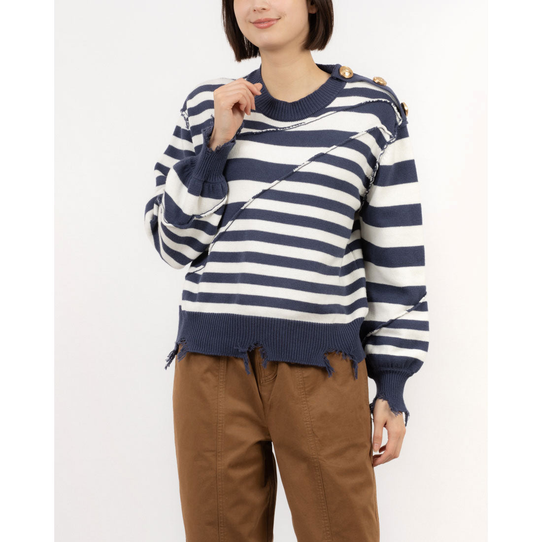 シルビアン ヒーチ SILVIAN HEACH ボタンポイント切替ボーダーTOPS
