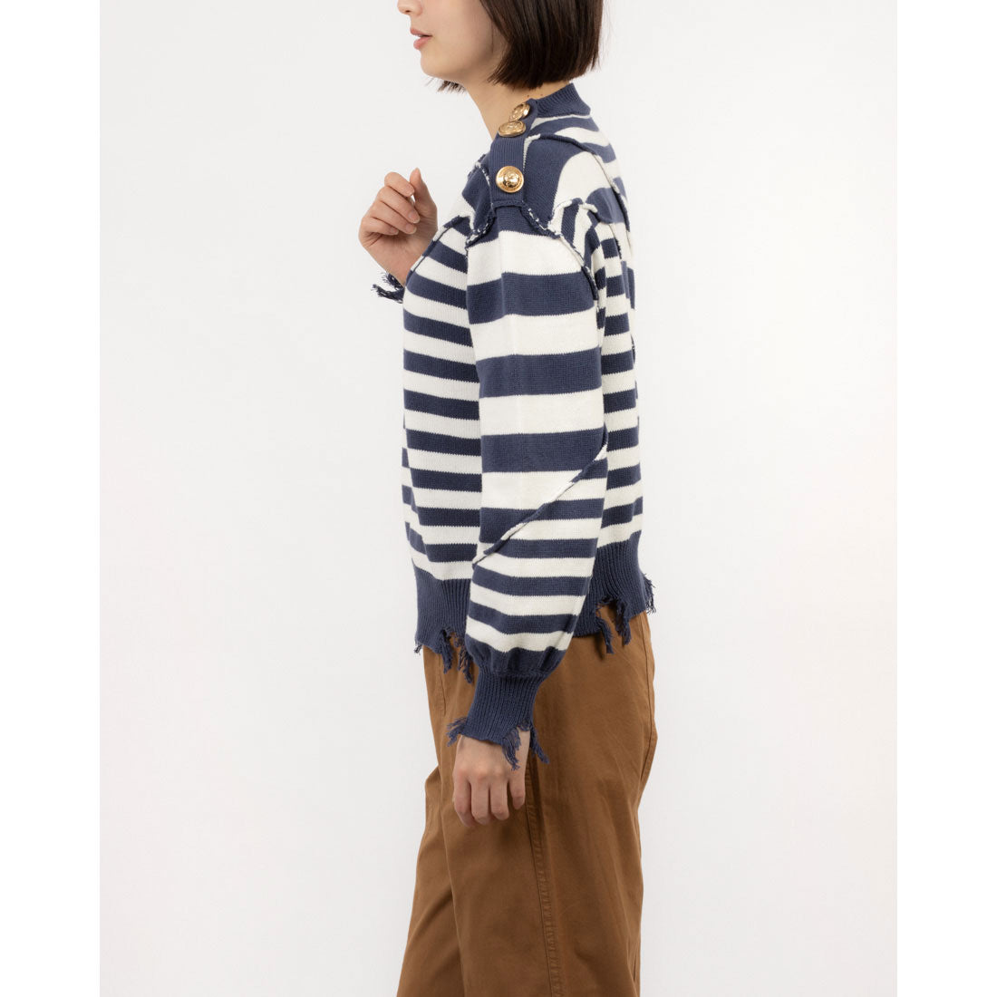 シルビアン ヒーチ SILVIAN HEACH ボタンポイント切替ボーダーTOPS