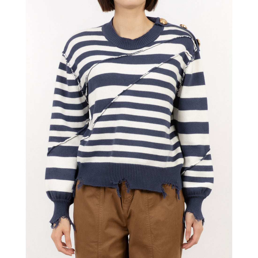 シルビアン ヒーチ SILVIAN HEACH ボタンポイント切替ボーダーTOPS