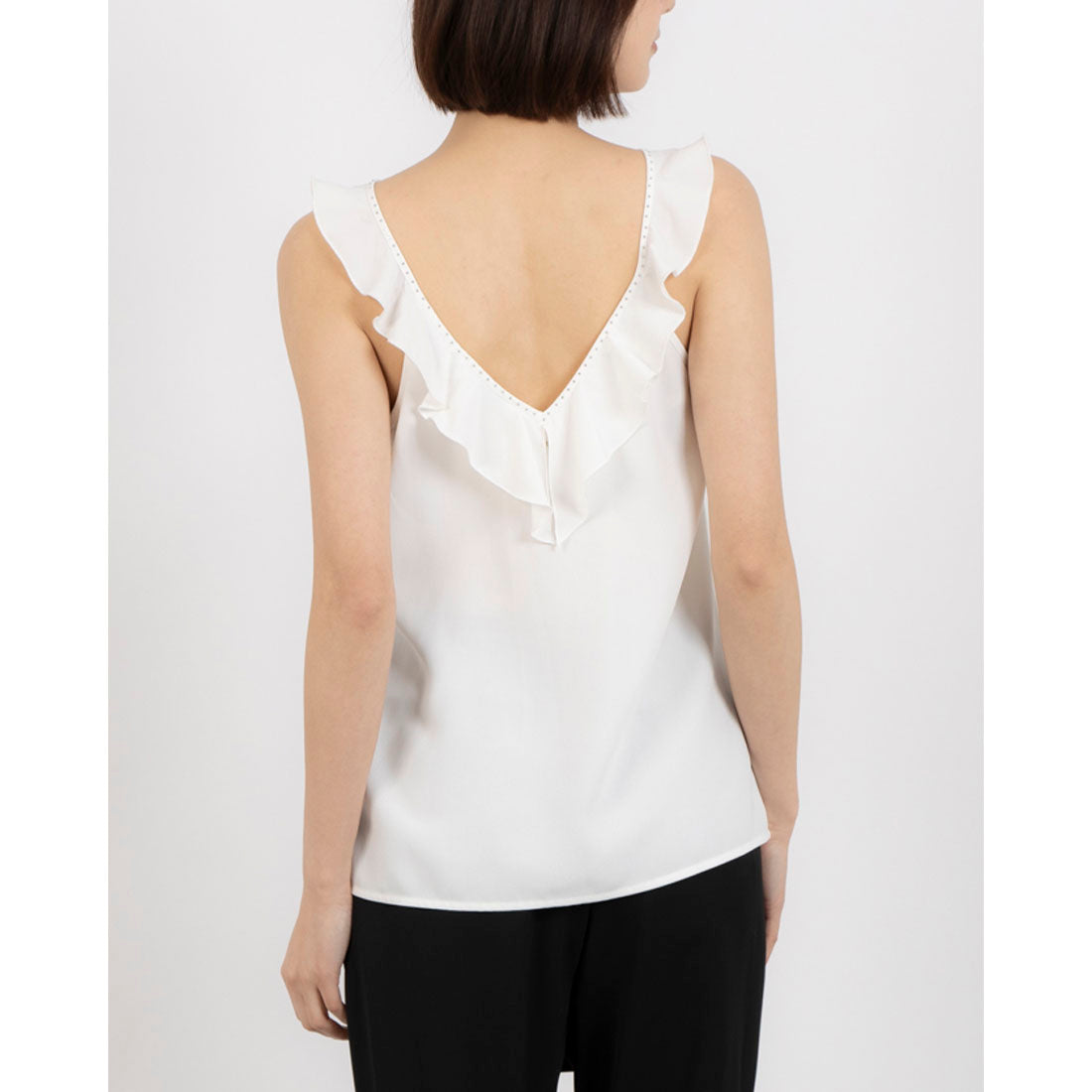シルビアン ヒーチ SILVIAN HEACH レースアップラッフルフリルノースリブラウス （WHITE） WHITE