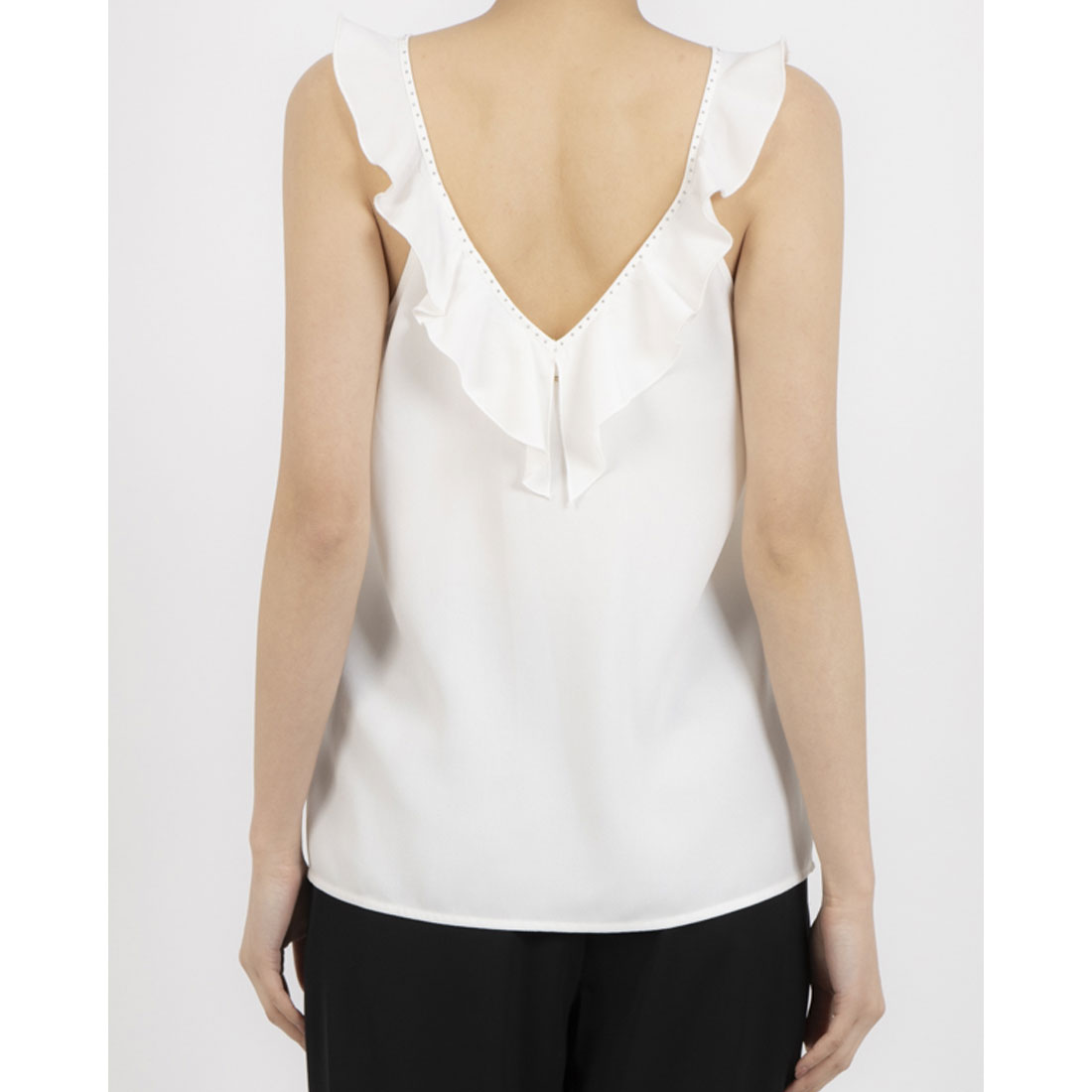 シルビアン ヒーチ SILVIAN HEACH レースアップラッフルフリルノースリブラウス （WHITE） WHITE