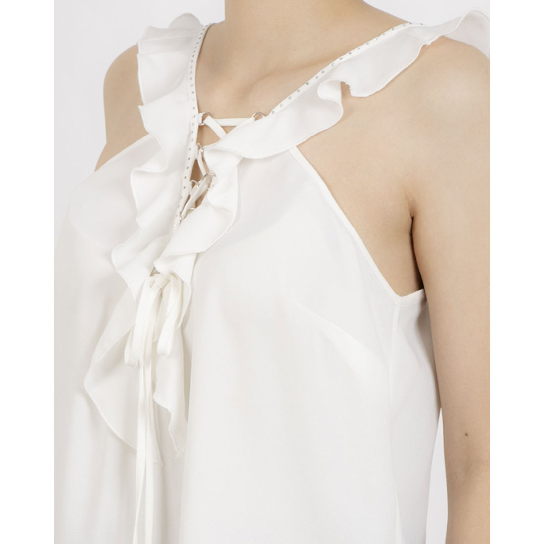 シルビアン ヒーチ SILVIAN HEACH レースアップラッフルフリルノースリブラウス （WHITE） WHITE