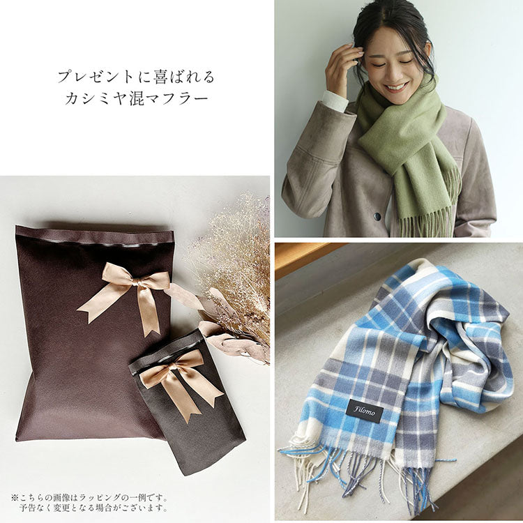 Filomo Cashmere Blend Scarf Check Plain
