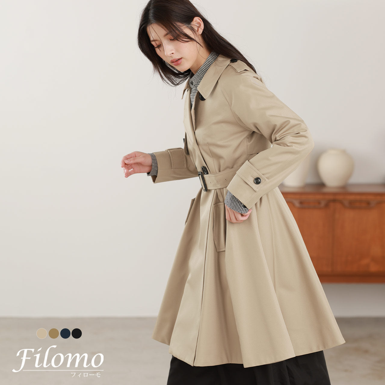 フィローモ Filomo フレアトレンチコート （ベージュ） ベージュ