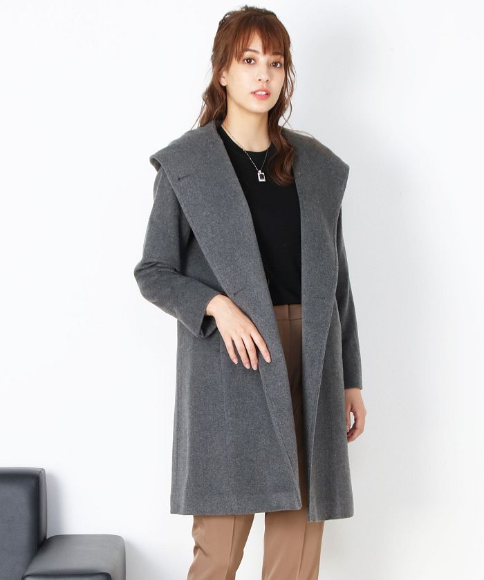 フィローモ Filomo [Filomo]カシミヤ混ウールフード付きコート,グレー