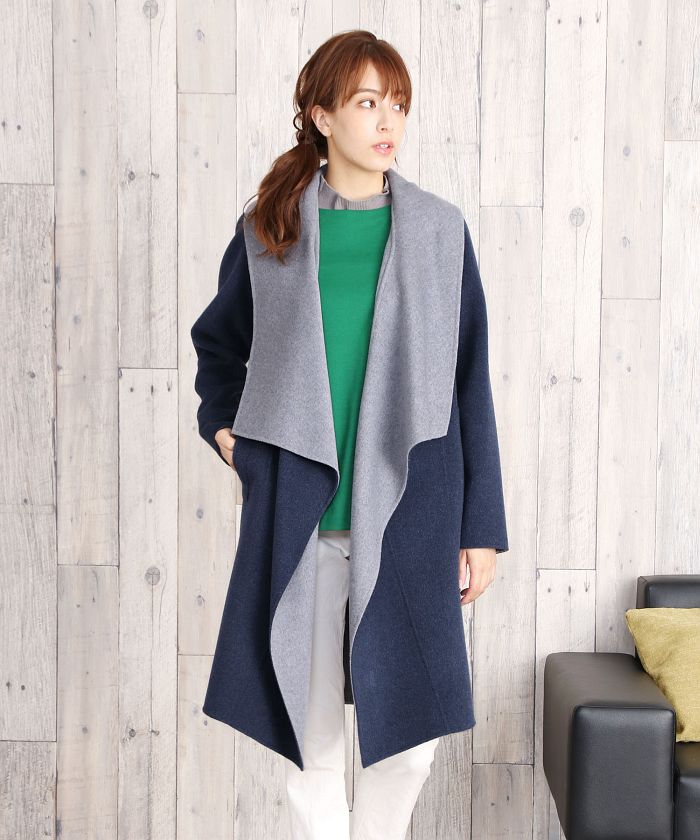 フィローモ Filomo [Filomo]カシミヤブレンドウールラップコート,ネイビー×グレー