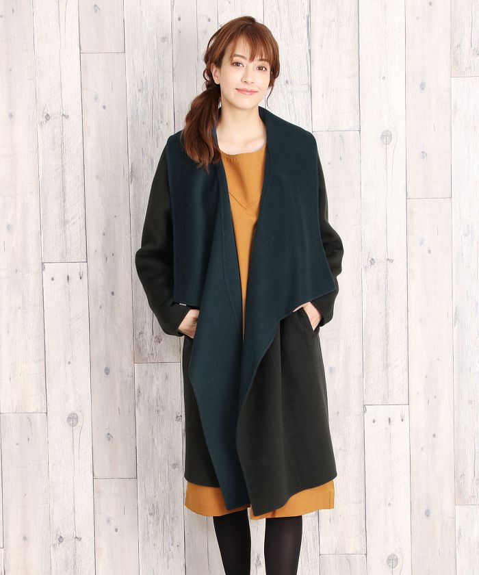 フィローモ Filomo [Filomo]カシミヤブレンドウールラップコート,オリーブ×フォレスト